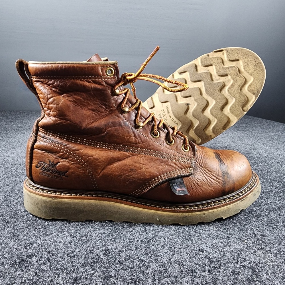 Thorogood 6in Wedge Sole Work Boots Mens 8.5 D Brown Leather 814-4355 USA Made